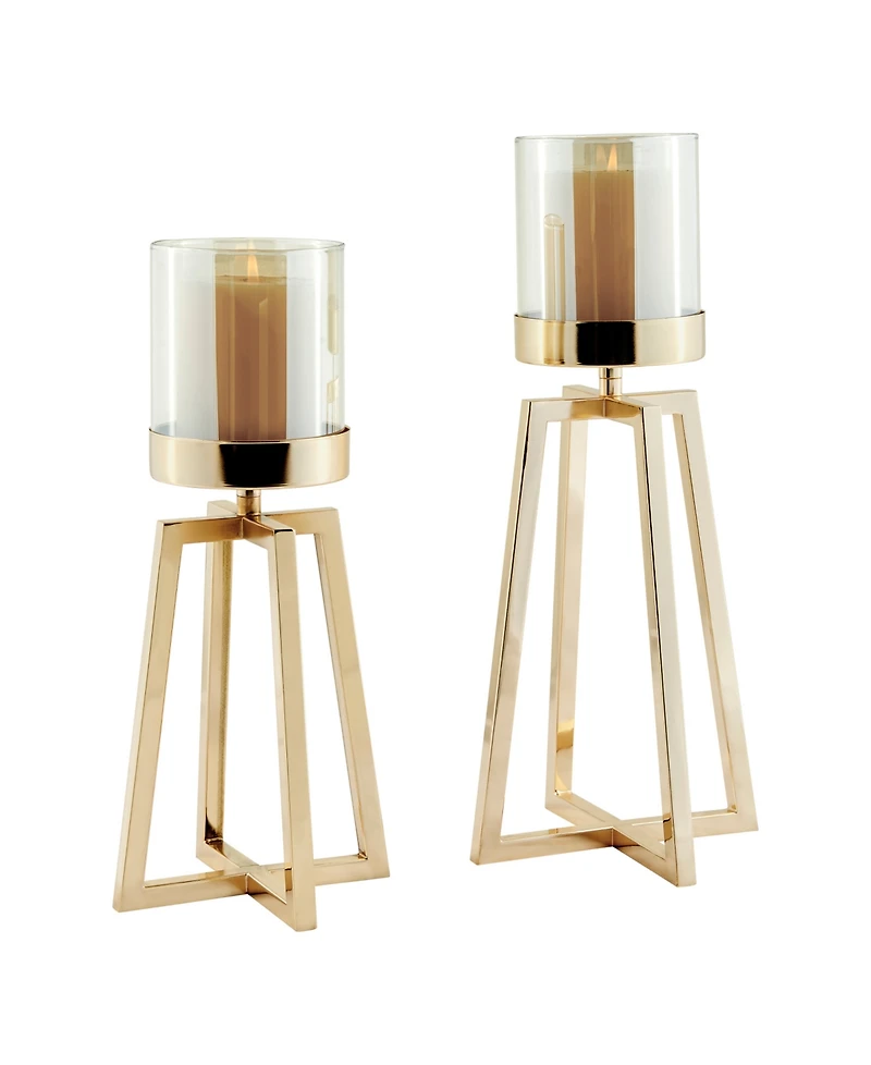 Danya B Maeve Tinted Glass Warm Pedestal Hurricane 2-Piece Candle Holders Set