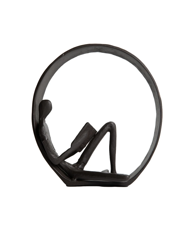 Danya B Contemporary Encircled Male Female Reader Cast Iron 2-Piece Sculpture Statue Set