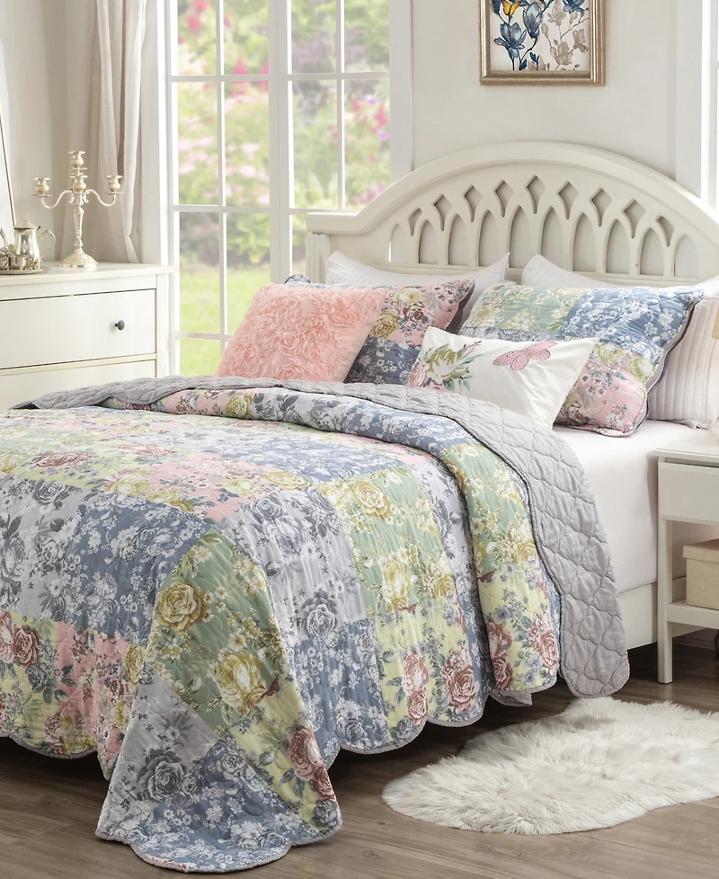 Greenland Home Fashions Emma Traditional Floral Print 3 Piece Quilt Set