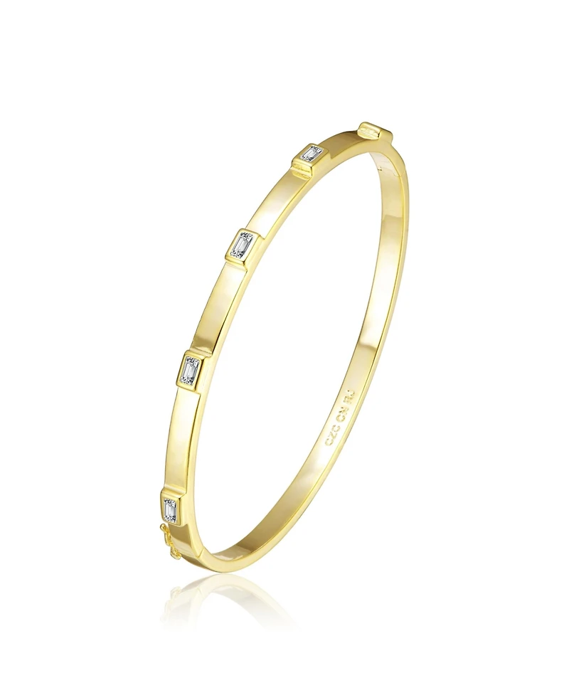 14k Gold Plated Cubic Zirconia Bangle Box Clasps Bracelet