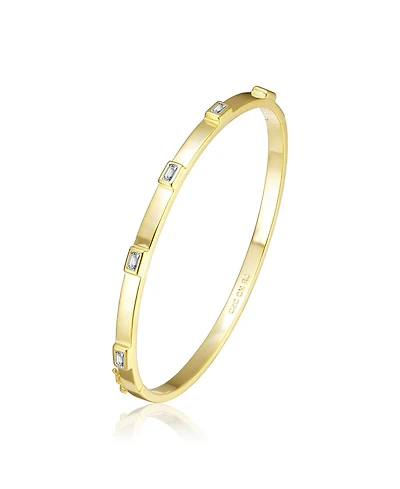 14k Gold Plated Cubic Zirconia Bangle Box Clasps Bracelet