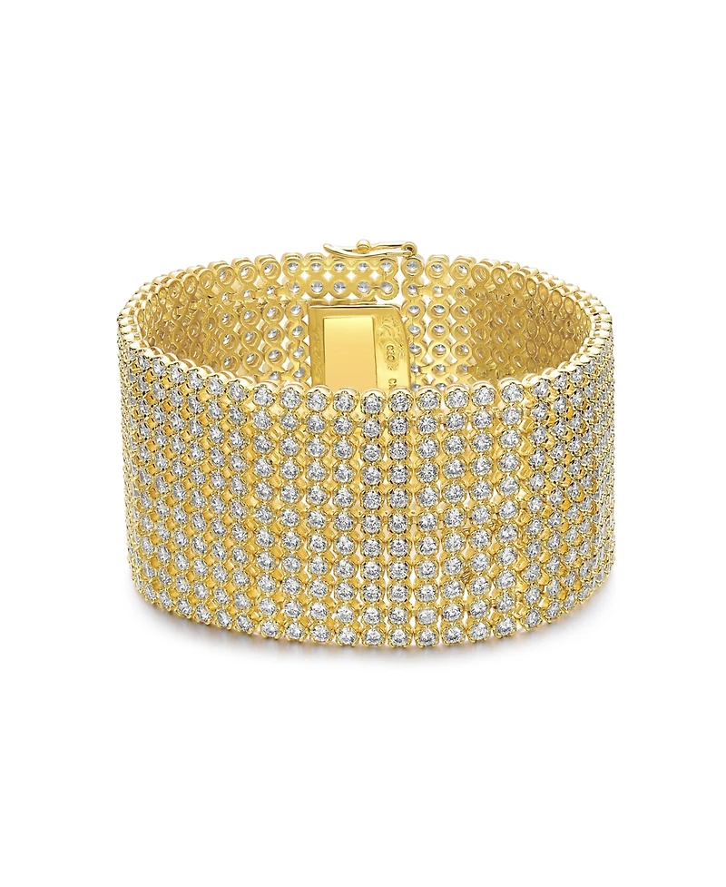 14k Gold Plated with Cubic Zirconia Lux Mesh Link Bracelet