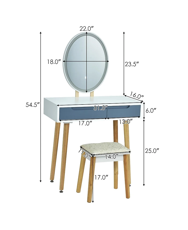 Costway Vanity Makeup Table Touch Screen Dressing Stool Set