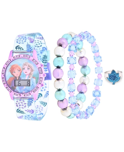 Accutime Girls' Digital Disney Frozen Light Blue Silicone Strap Watch 33mm Gift Set
