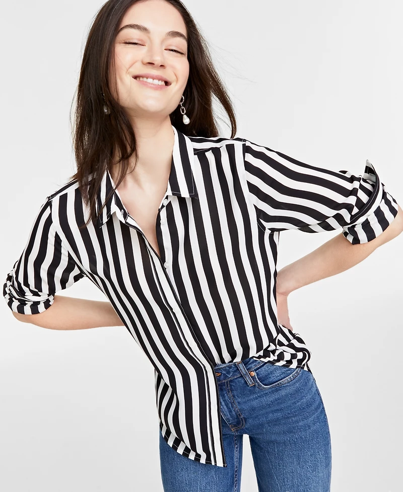 On 34th Women's Button-Front Crepe Shirt
