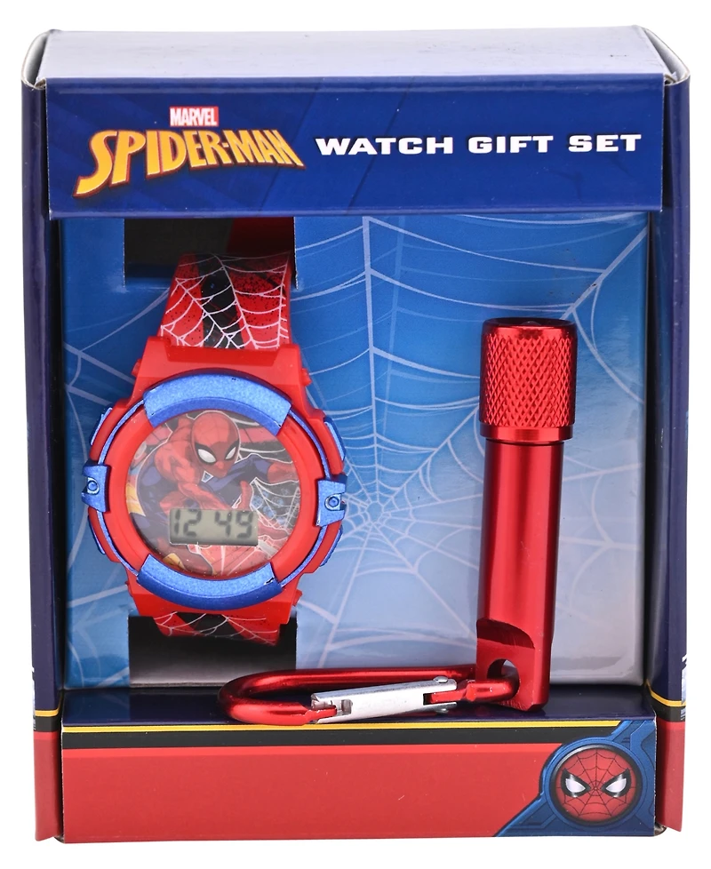 Accutime Kids Marvel Spiderman Red Silicone Strap Watch and Flashlight 39mm Set