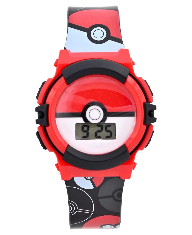 Accutime Kids Unisex Pokemon Poke Ball Black Silicone Strap Watch 38mm Set