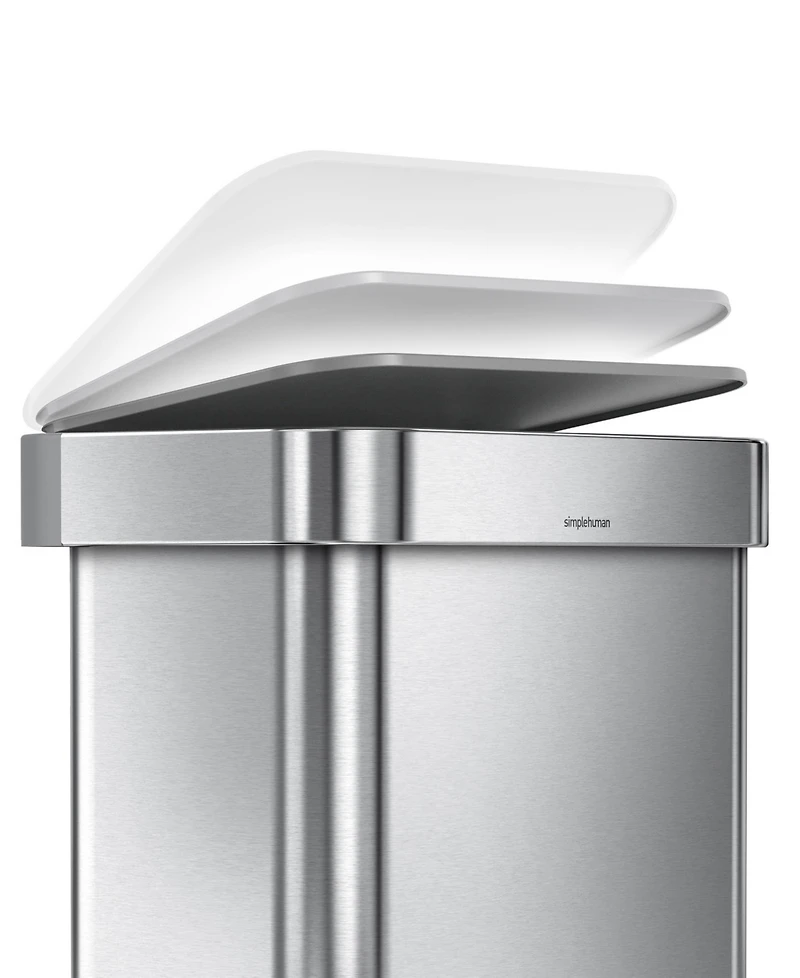 Simplehuman 45 Liter Rectangular Step Kitchen Trash Can with Liner Pocket, Stainless Steel with Gray Plastic Lid