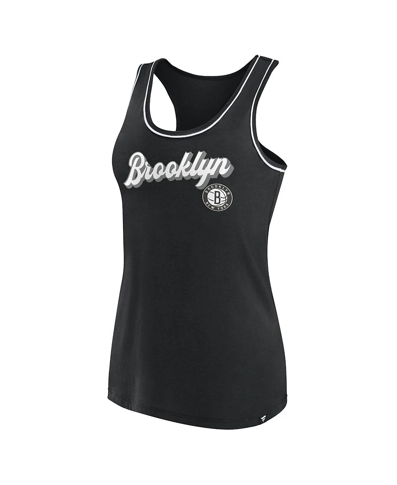 Women's Fanatics Black Brooklyn Nets Wordmark Logo Racerback Tank Top