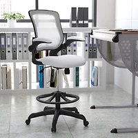 Emma+Oliver Mid-Back Mesh Ergonomic Drafting Chair With Foot Ring And Flip-Up Arms