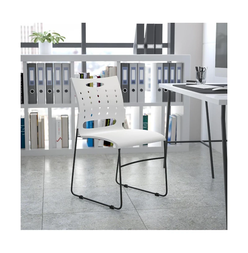 Emma+Oliver Home Office Plastic Accent Sled Base Stack Chair - Air-Vent Back