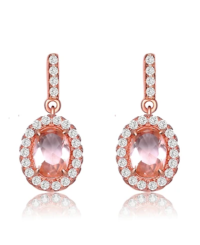 18K Rose Gold Overlay Circle Champagne Cubic Zirconia Earrings
