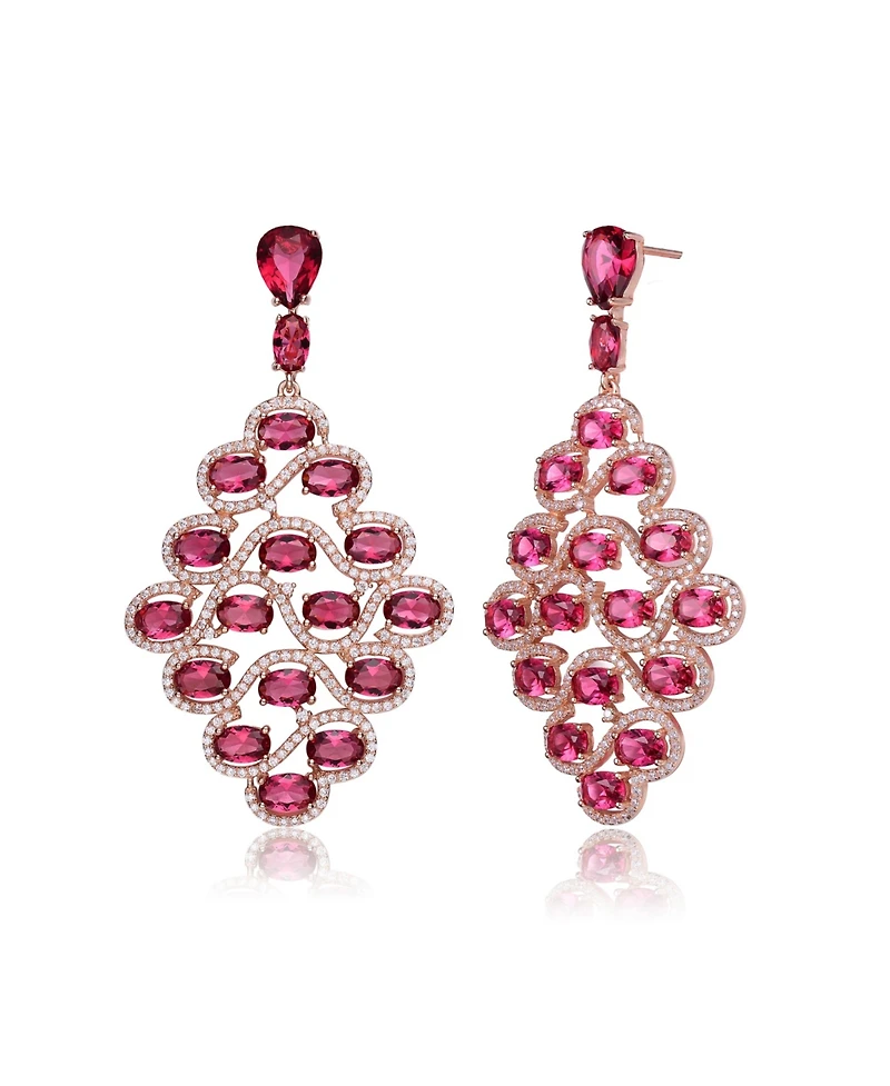 Rose Gold Plated Red Cubic Zirconia Drop Earrings