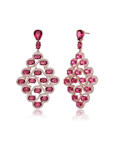 Rose Gold Plated Red Cubic Zirconia Drop Earrings