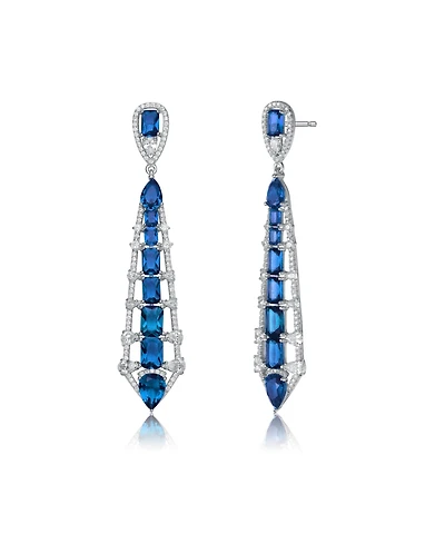 Sterling Silver and Cubic Zirconia Ladder Style Dangle Earrings