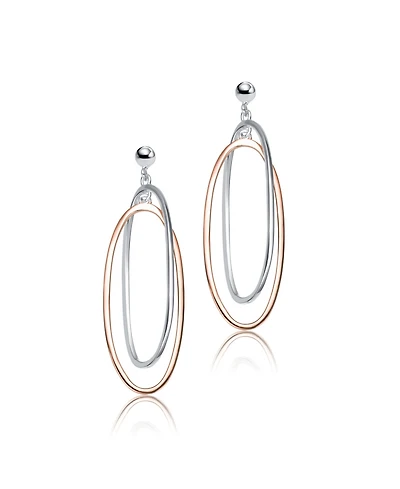 18K Rose Gold And White Gold Plated Elegant Sterling Silver Two-Tone Oval Earring