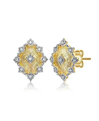 Modern 14K Gold Plated and Cubic Zirconia Floral Stud Earrings