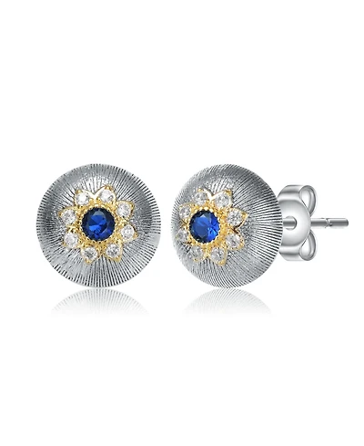 White Gold and 14K Plated Colored Stud Cubic Zirconia Earrings