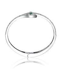 White Gold Plated with Green & Cubic Zirconia Snake Bypass Coil Wrap Bangle Bracelet