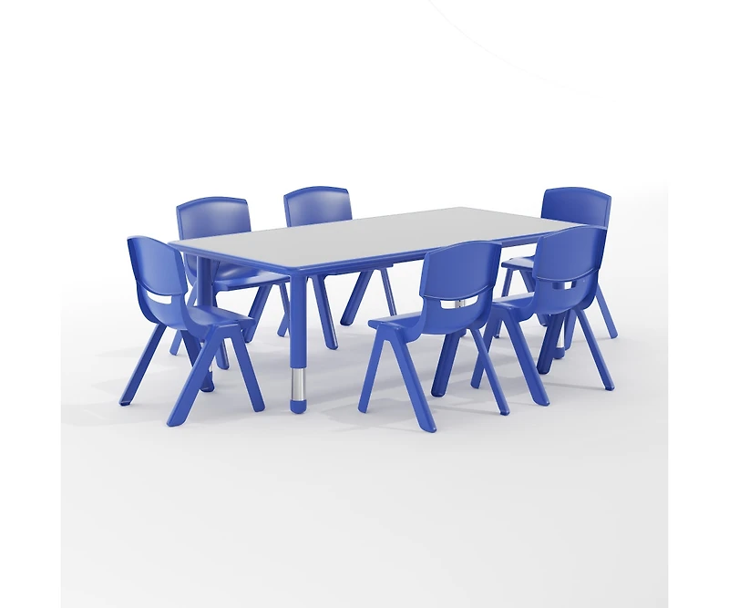 23.625"W X 47.25"L Rectangular Plastic Height Adjustable Activity Table Set With 6 Chairs