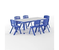23.625"W X 47.25"L Rectangular Plastic Height Adjustable Activity Table Set With 6 Chairs