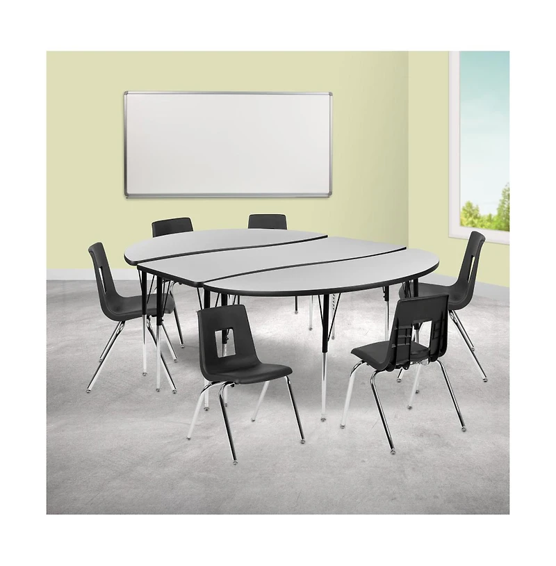 86" Oval Wave Collaborative Laminate Activity Table Set With 18" Student Stack Chairs