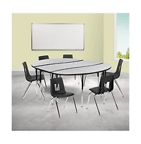 86" Oval Wave Collaborative Laminate Activity Table Set With 18" Student Stack Chairs