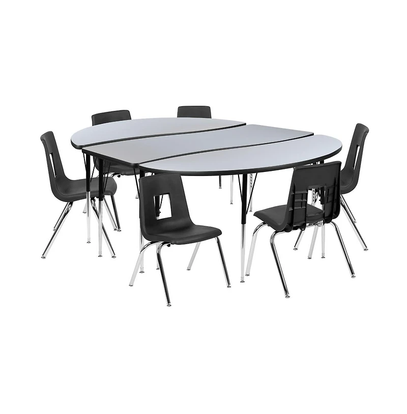 Emma+Oliver 86" Oval Wave Collaborative Laminate Activity Table Set With 16" Student Stack Chairs
