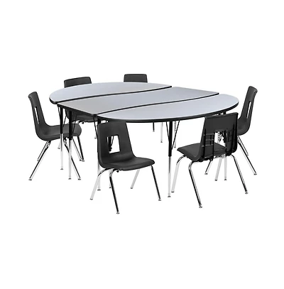 Emma+Oliver 86" Oval Wave Collaborative Laminate Activity Table Set With 16" Student Stack Chairs