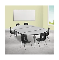 Emma+Oliver 76" Oval Wave Collaborative Laminate Activity Table Set With 14" Student Stack Chairs