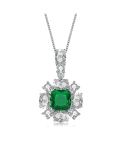White Gold Plated Green and White Cubic Zirconia Accent Pendant Necklace
