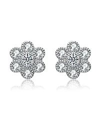 Cubic Zirconia Sterling Silver Flower Shape Stud Style Earrings