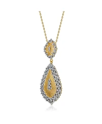 White Gold and 14K Gold Plated Cubic Zirconia Paved Teardrop Pendant Necklace