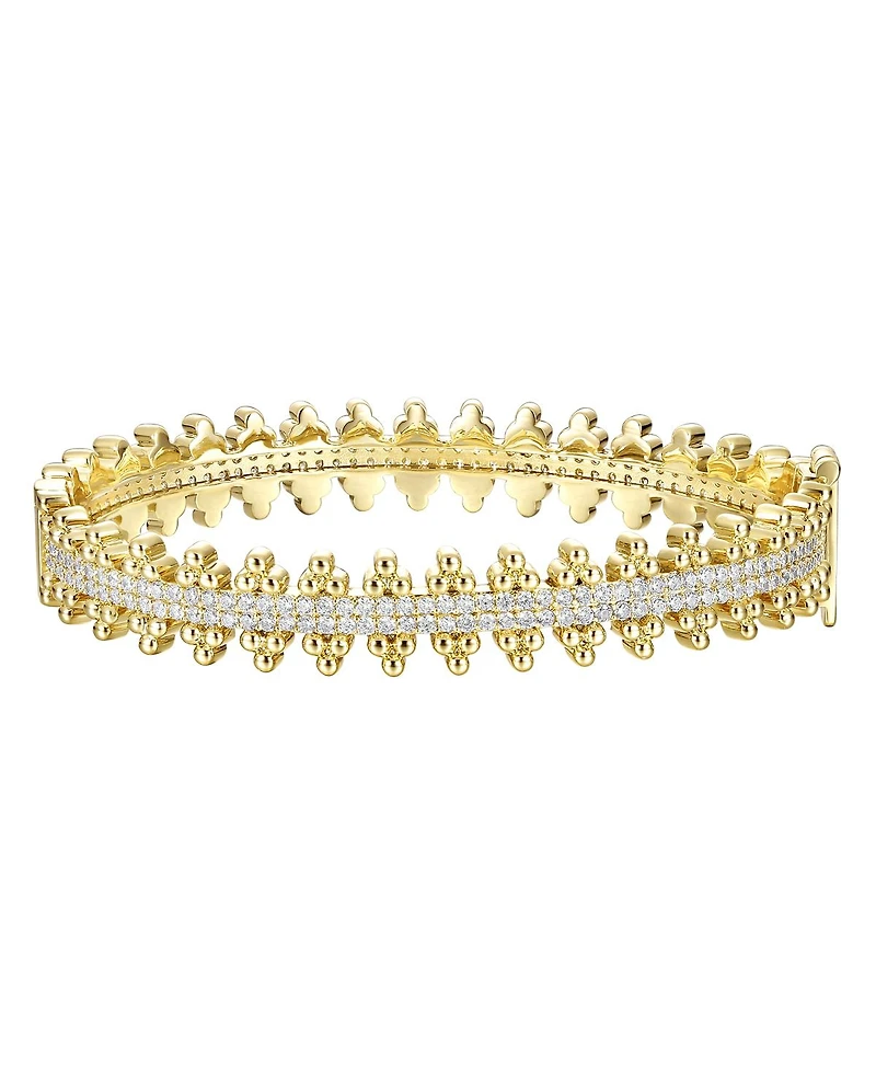 14k Gold Plated Sterling Silver with Cubic Zirconia Beaded Cluster Link Tennis Bracelet