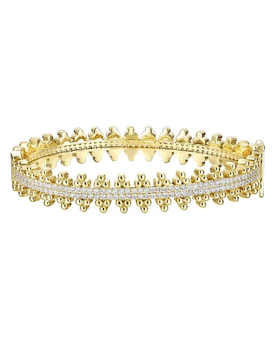 14k Gold Plated Sterling Silver with Cubic Zirconia Beaded Cluster Link Tennis Bracelet