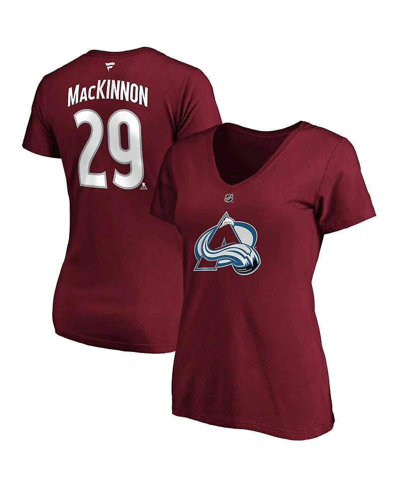 Women's Fanatics Nathan MacKinnon Burgundy Colorado Avalanche Plus Size Name and Number V-Neck T-shirt