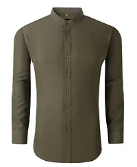 Suslo Couture Men's Slim Fit Solid Performance Collarless Button Down Shirt