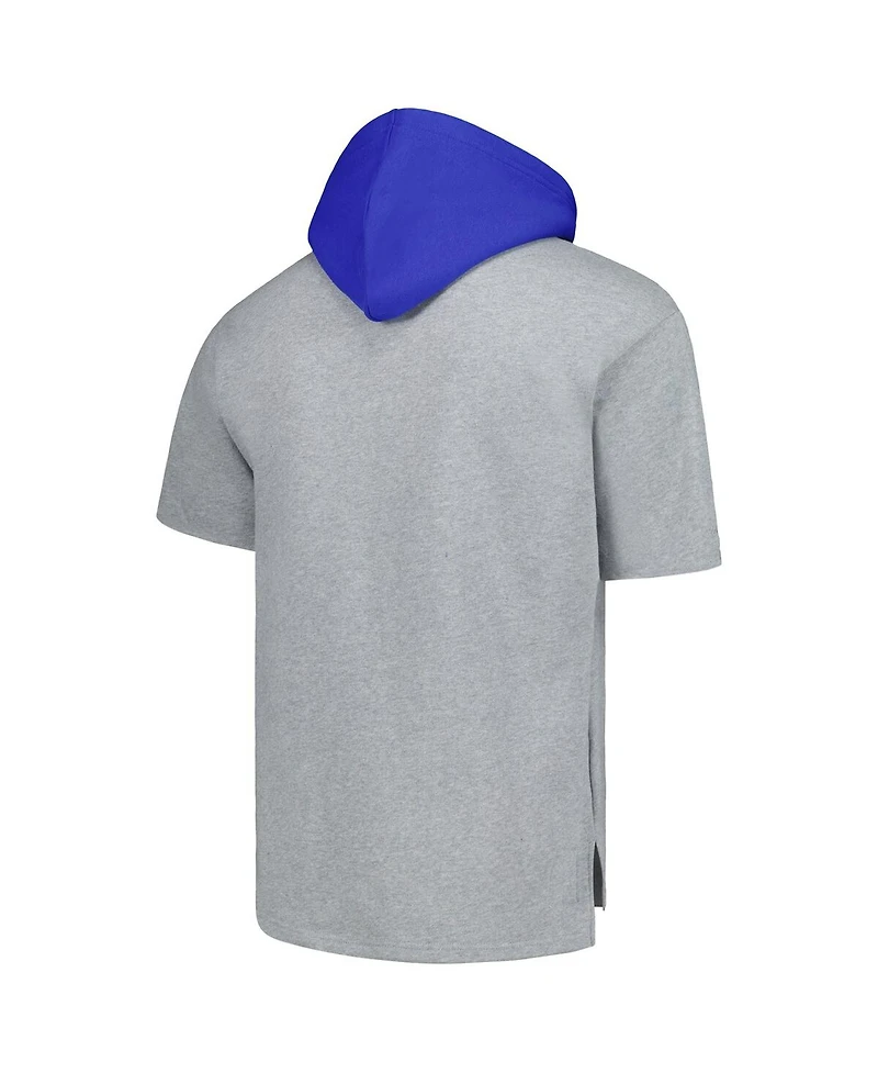 Men's Mitchell & Ness Heather Gray Los Angeles Dodgers Postgame Short Sleeve Pullover Hoodie