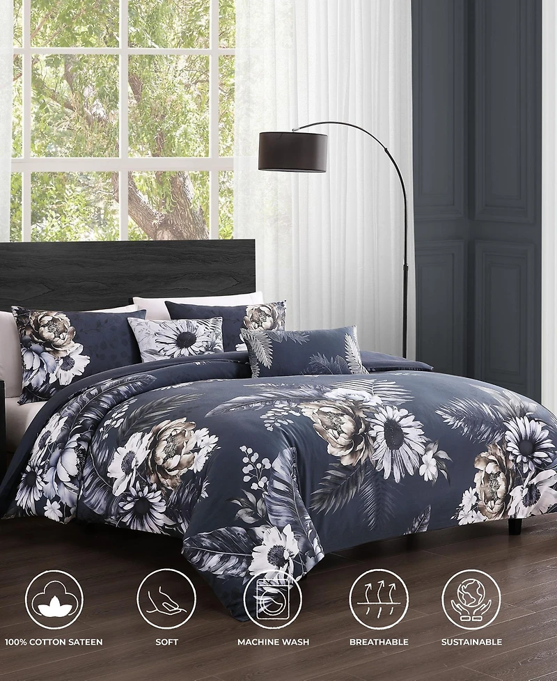 Bebejan Forget Me Not Bedding 100% Cotton Sateen 5 Piece Reversible King Comforter Set