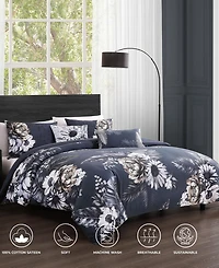 Bebejan Forget Me Not Bedding 100% Cotton Sateen 5 Piece Reversible King Comforter Set