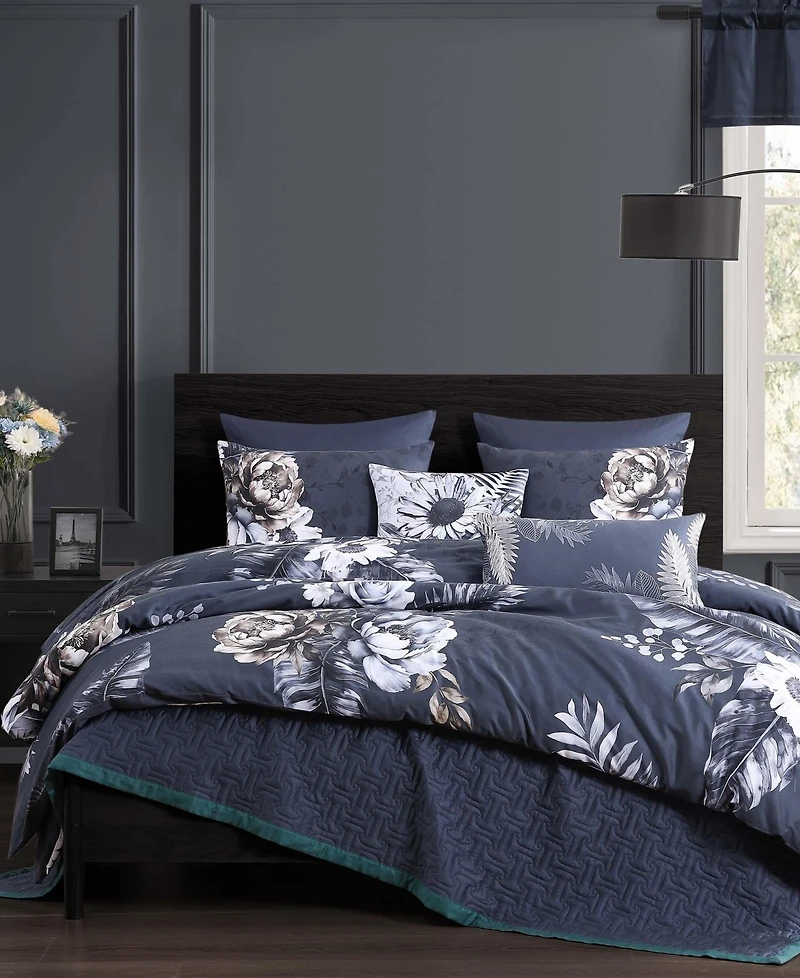 Bebejan Forget Me Not Bedding 100% Cotton Sateen 5 Piece Reversible King Comforter Set