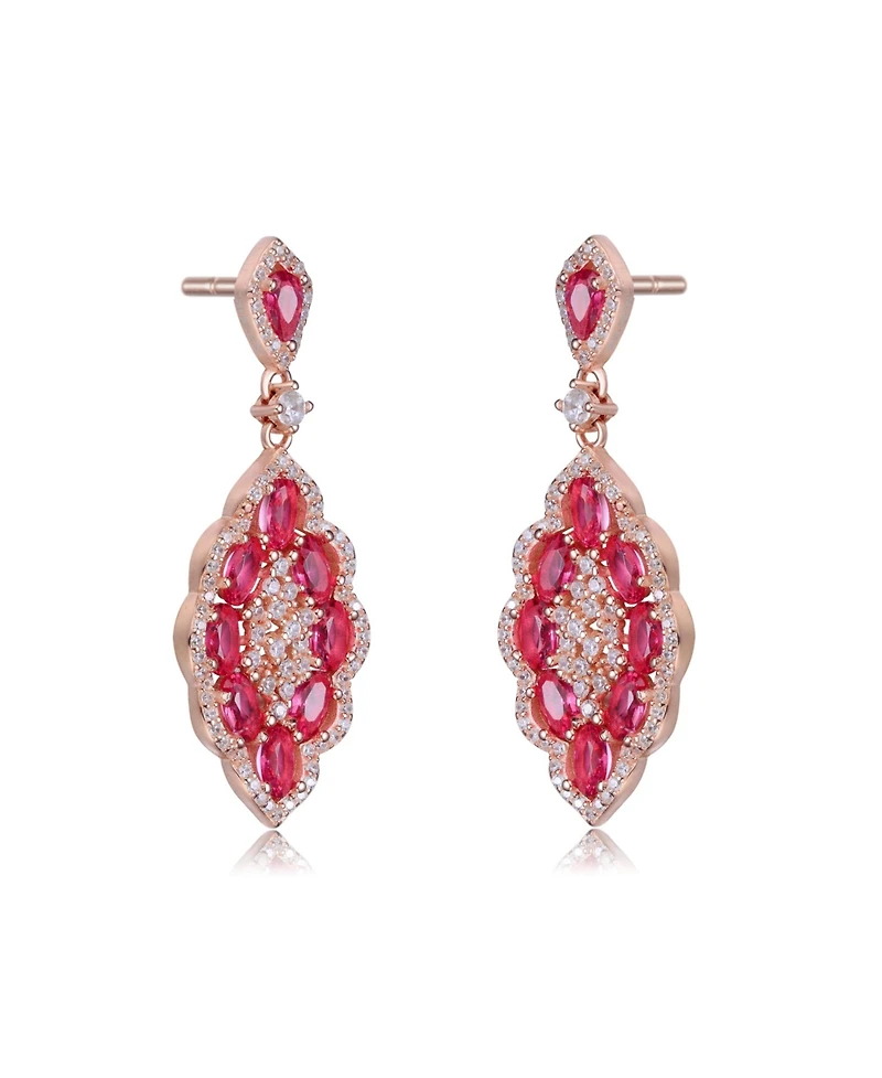 18K Rose Gold Plated Clear and Red Cubic Zirconia Accent Dangle Earrings