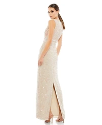 Mac Duggal Women's Sequined High Neck Sleeveless Column Gown