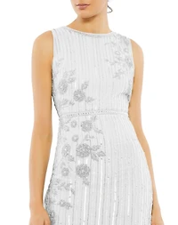 Mac Duggal Women's Striped Floral Embellished Sleeveless Midi Dress