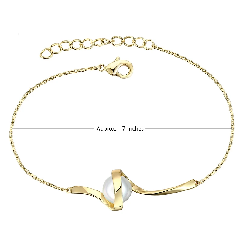 Gv Sterling Silver 14k Gold Plated With 7mm White Freshwater Pearl Adjustable Layering Bracelet