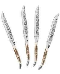 French Home Laguiole Set of 4, Connoisseur Bbq Steak Knives with Deer Horn Handles