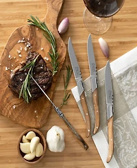 French Home Laguiole Set of 4 Connoisseur Steak Knives with Olive Wood Handles