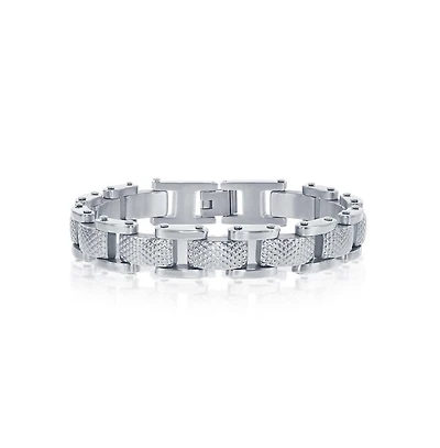 Men's Stainless Steel Linked Grid Design Bracelet
