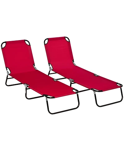 Outsunny Folding Chaise Lounge Pool Chairs, Reclining Back, Steel Frame & Breathable Mesh for Beach, Yard, Patio
