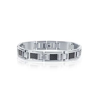 Metallo Mens Stainless Steel Black Carbon Fiber Link Bracelet